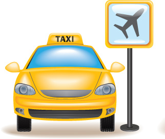 logo taxi jaune avec a coté in panneau qui indique un avion